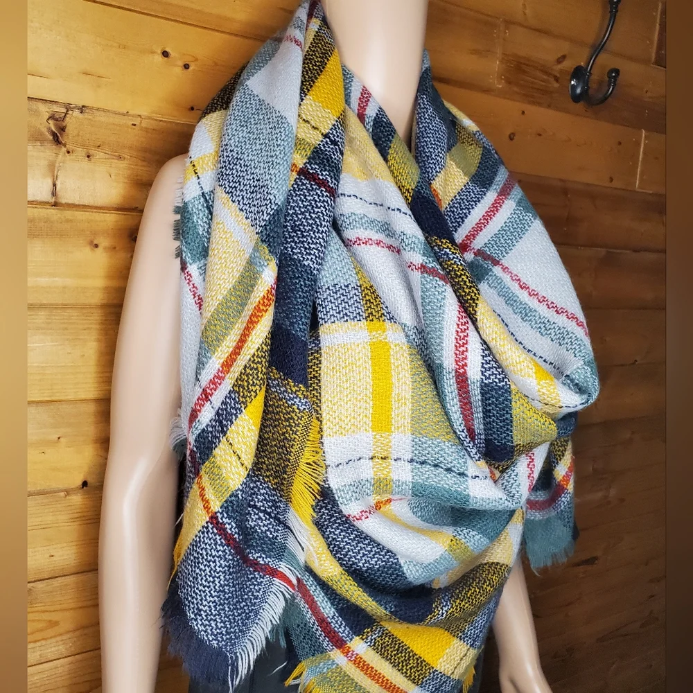 ❤️ 3/$15 Fall Winter scarf classic tassel plaid soft blanket wrap  fridge trim
